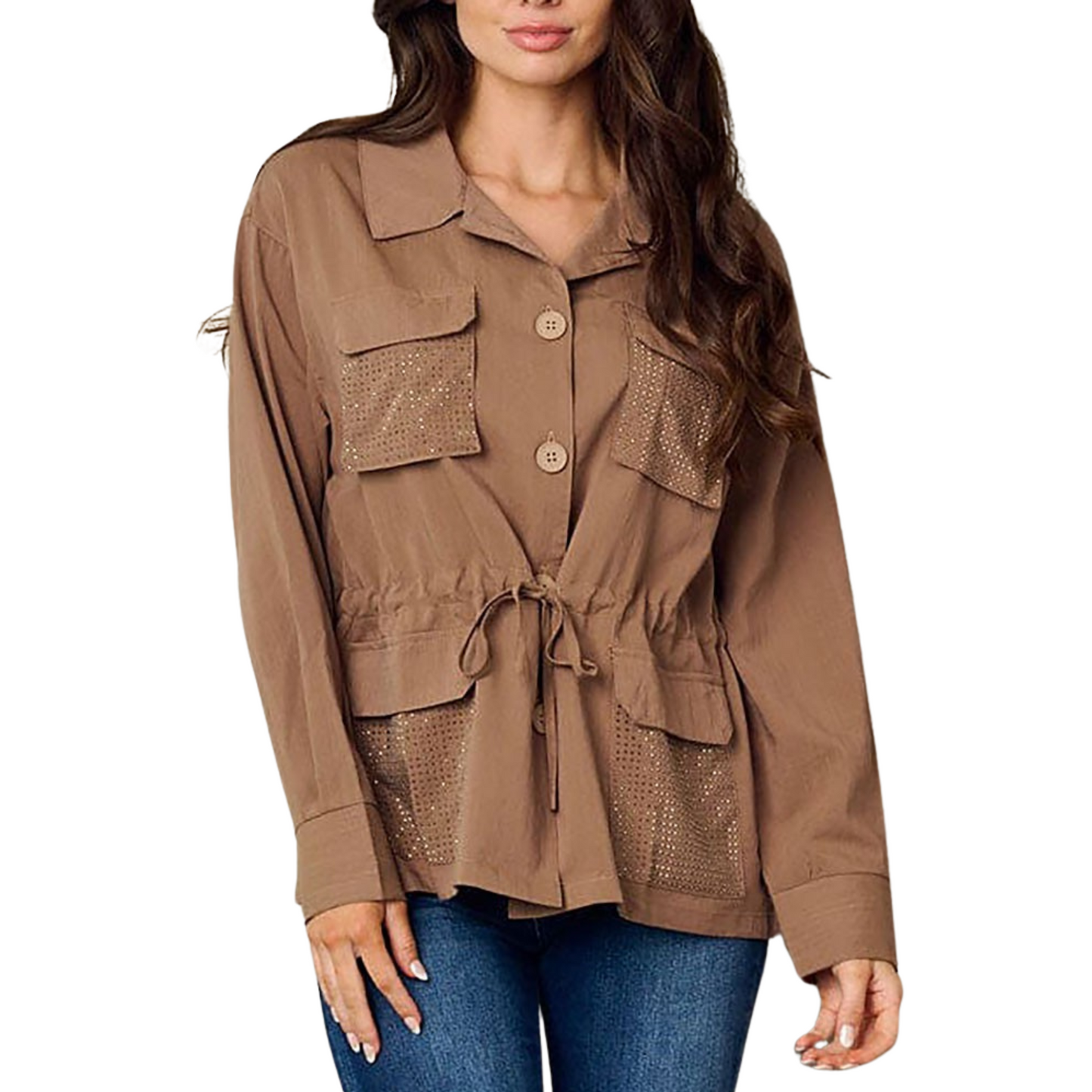 On Twelfth Lightweight Military Jacket W/ Rhinestone Pockets (S-L)