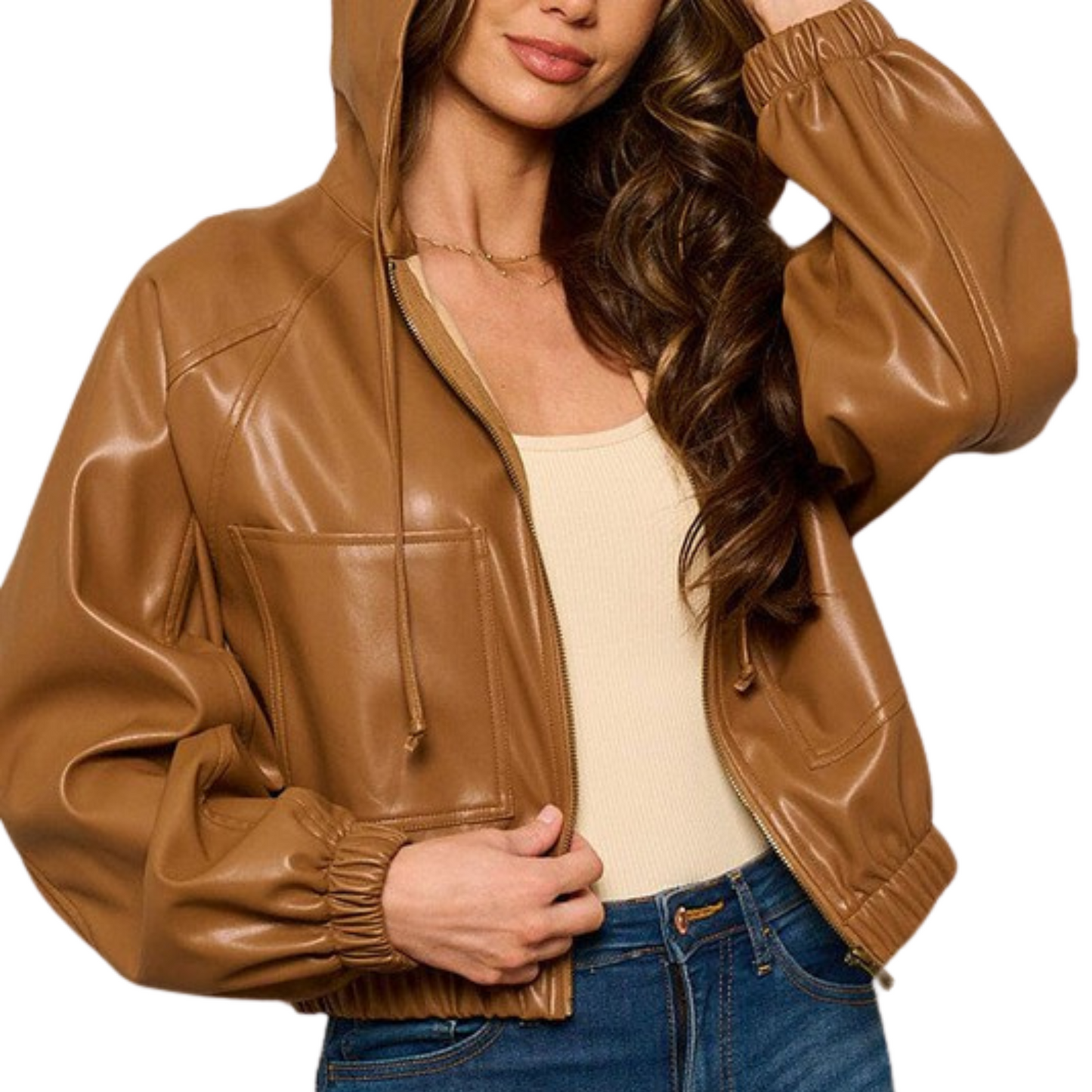 Promesa Pleather Hoodie Jacket Taupe (S-L)