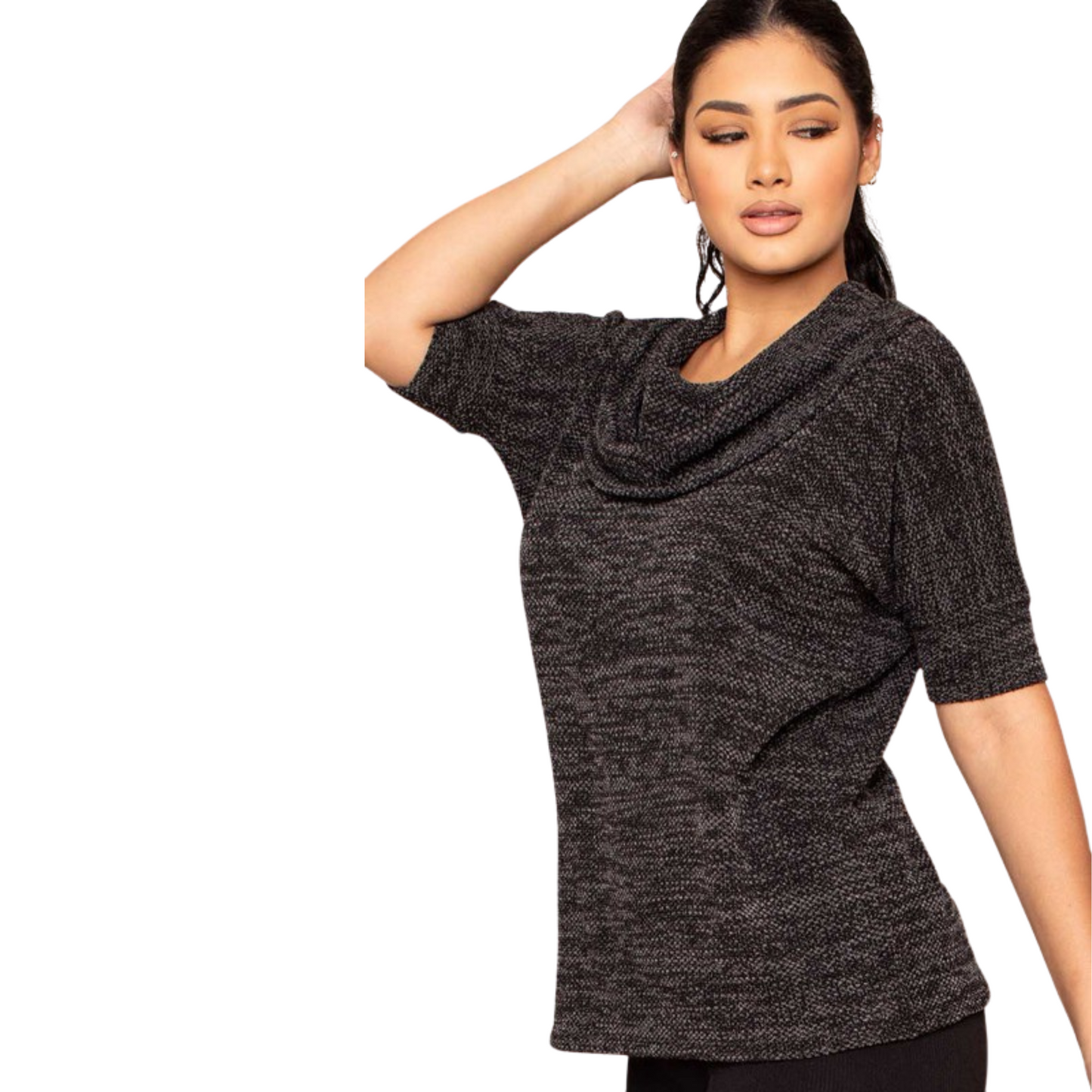 Symphony Caul Neck Knit Top (Black & Taupe S-L)