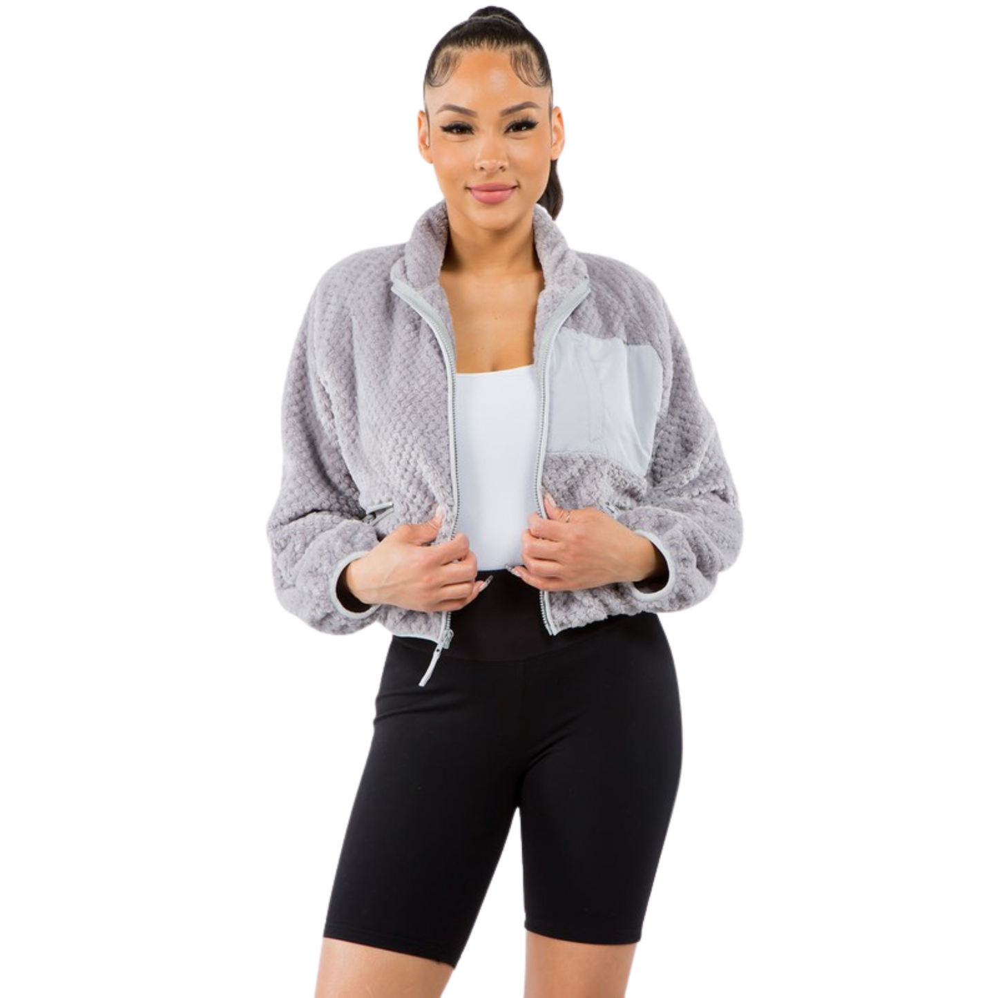 Labijou Cozy Soft & Fuzzy Gray Crop Jacket (S- L)