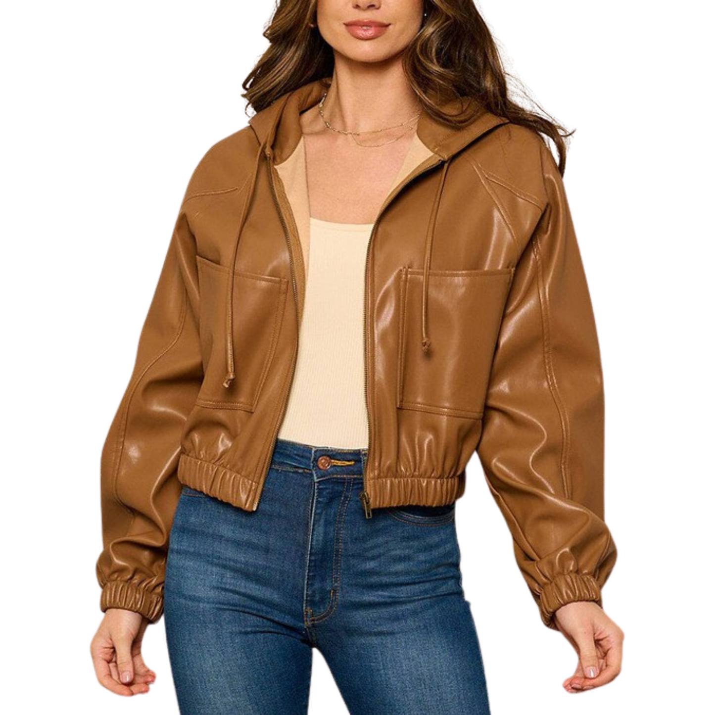 Promesa Pleather Hoodie Jacket Taupe (S-L)