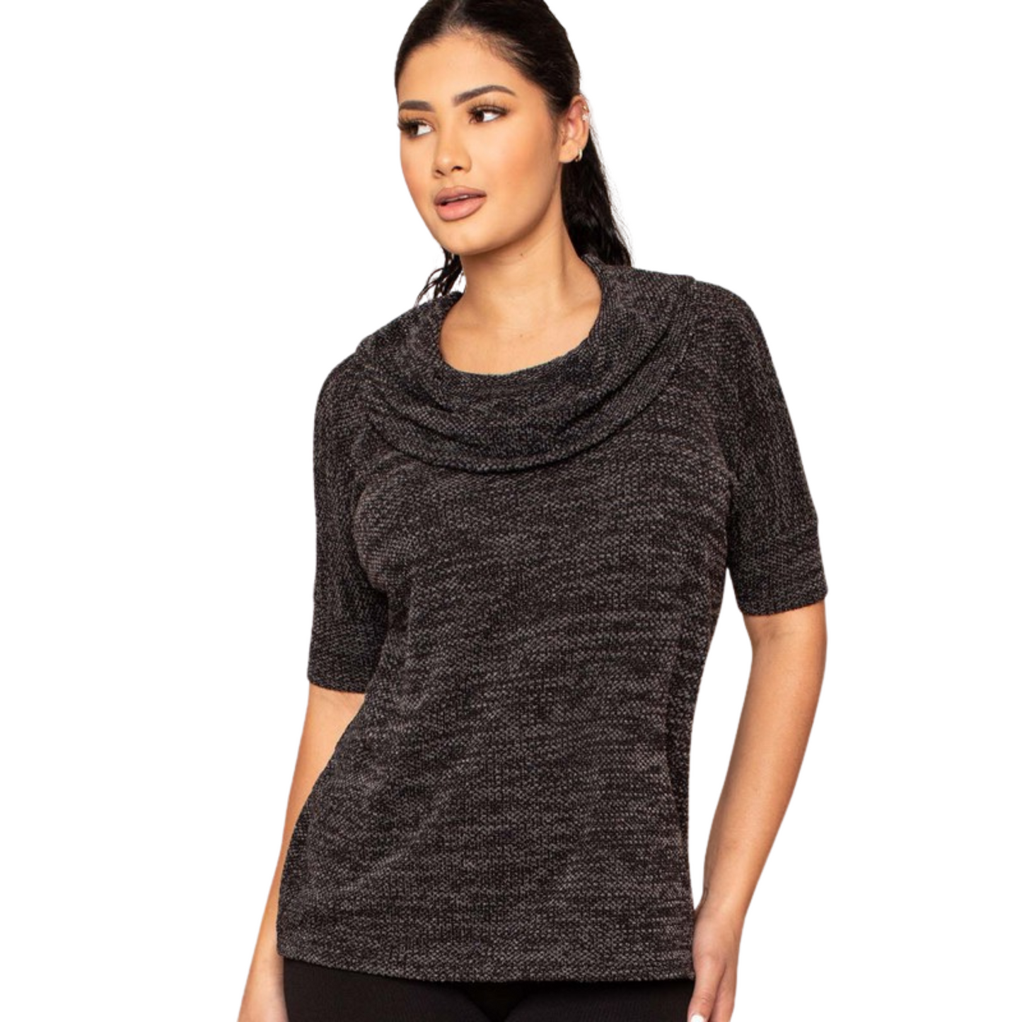 Symphony Caul Neck Knit Top (Black & Taupe S-L)