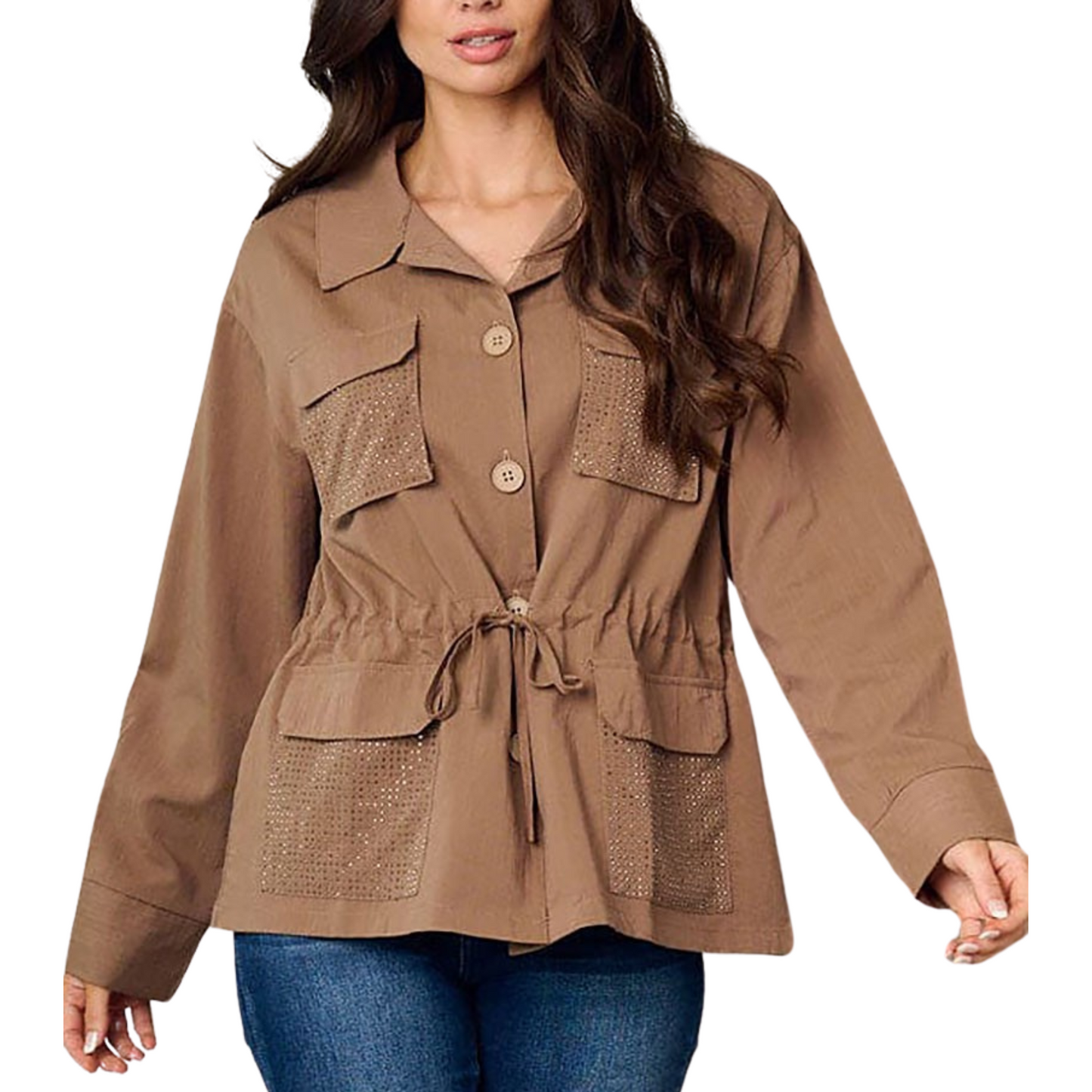 On Twelfth Lightweight Military Jacket W/ Rhinestone Pockets (S-L)