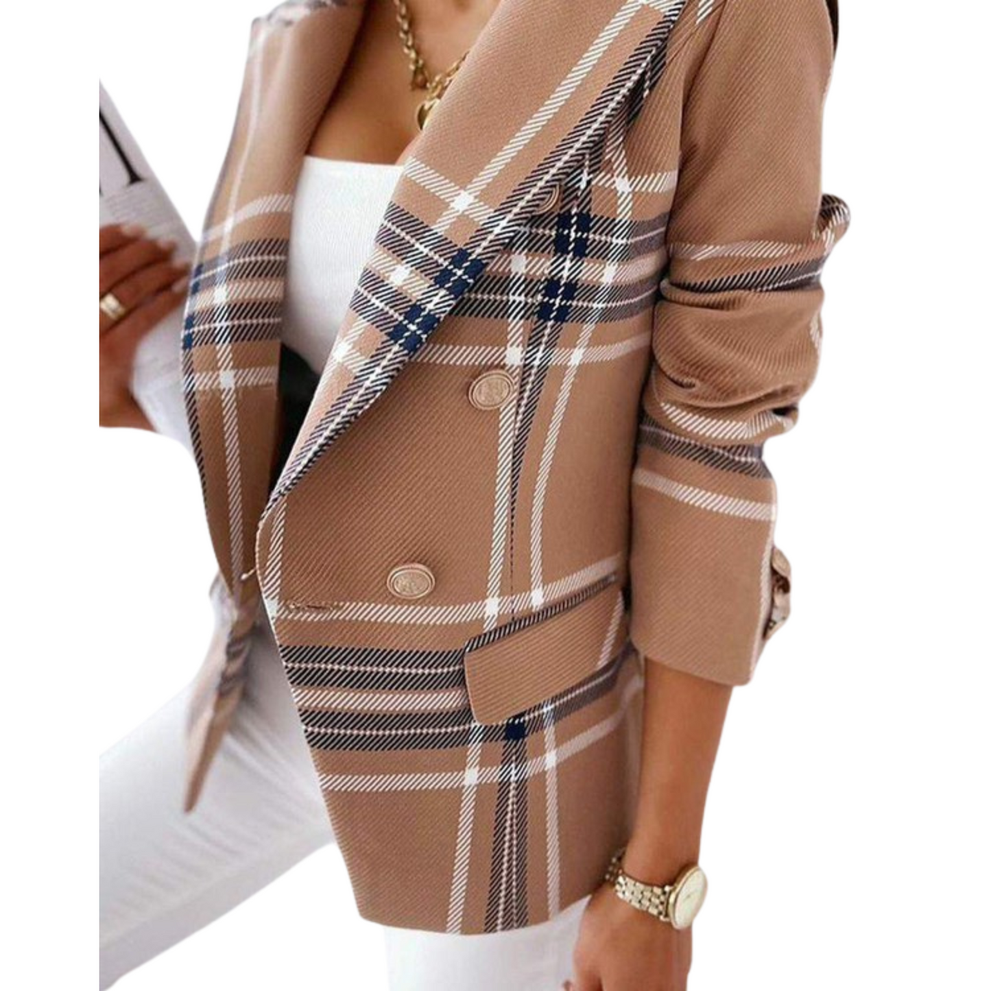 Mundefeis Plaid Blazer Jacket Light Khaki (S-XL)