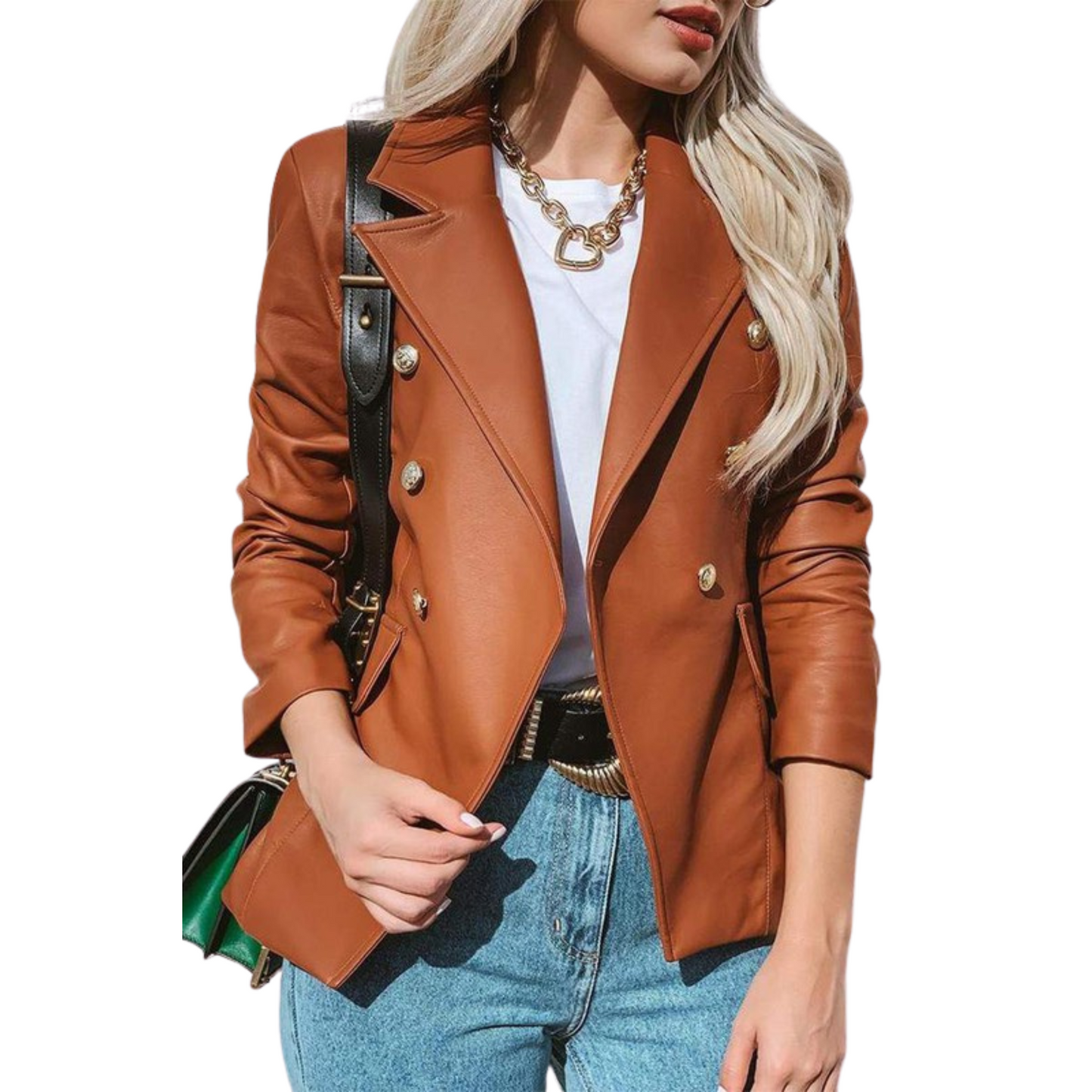 Flarix Faux Pleather Button Down Jacket Brown (S-L)