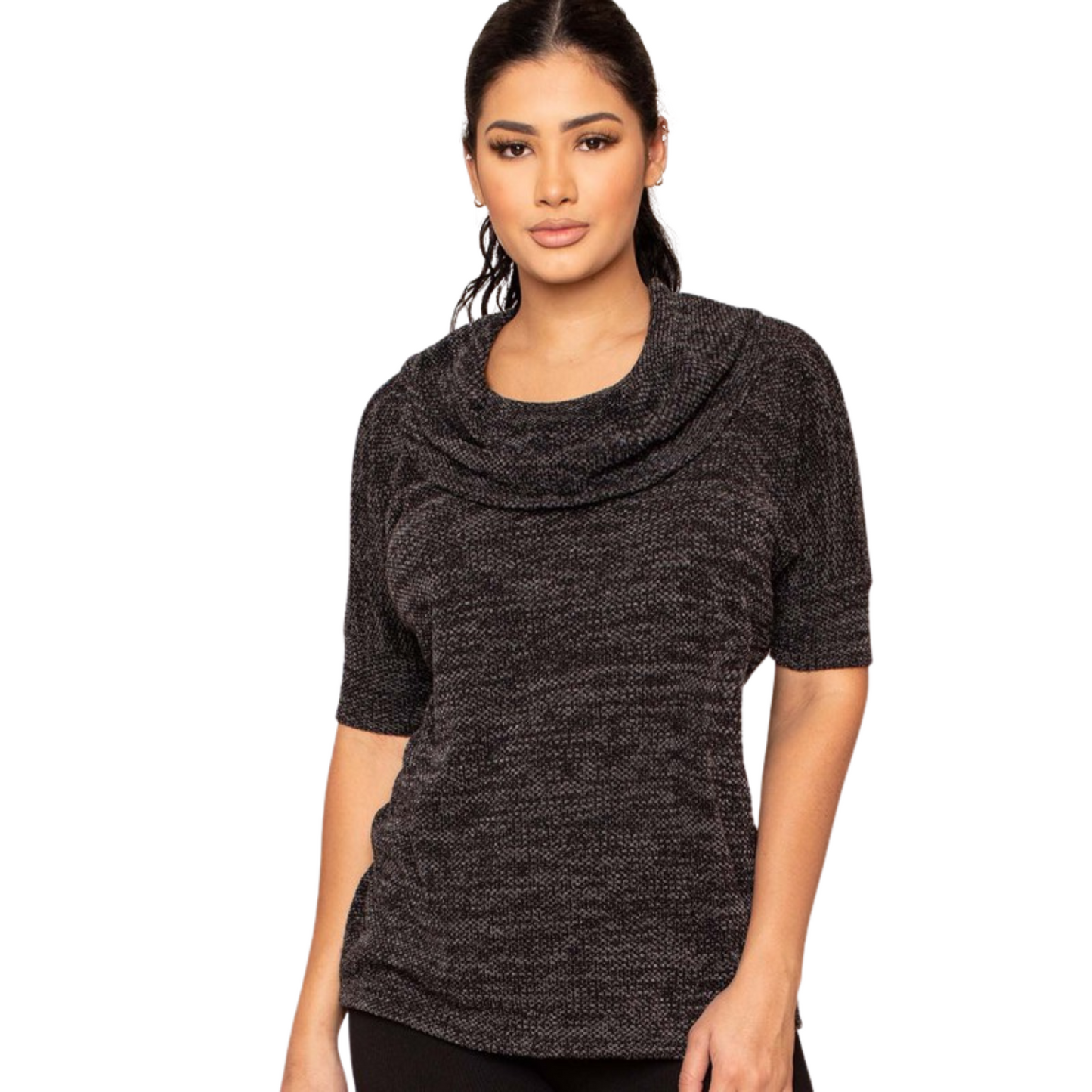 Symphony Caul Neck Knit Top (Black & Taupe S-L)