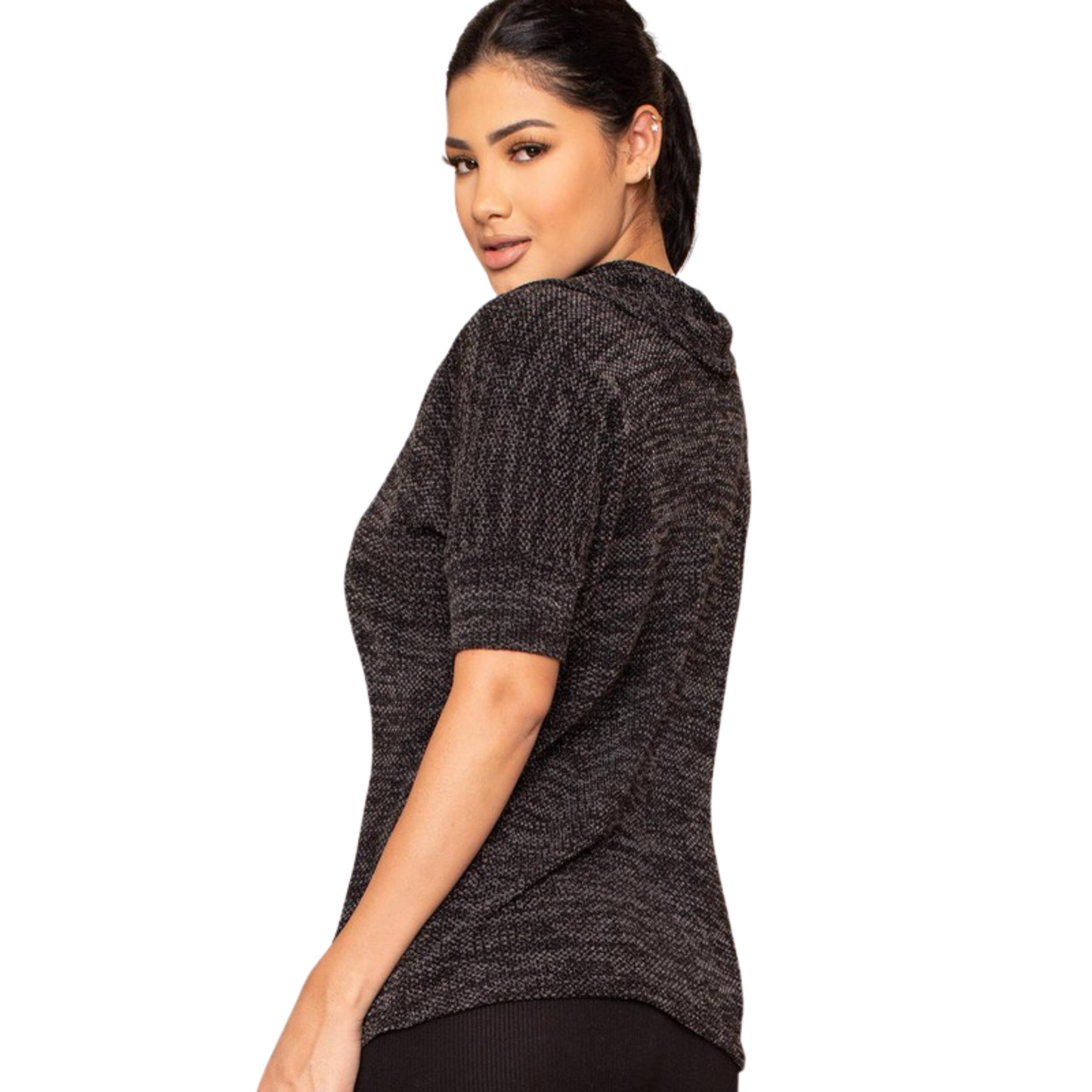 Symphony Caul Neck Knit Top (Black & Taupe S-L)