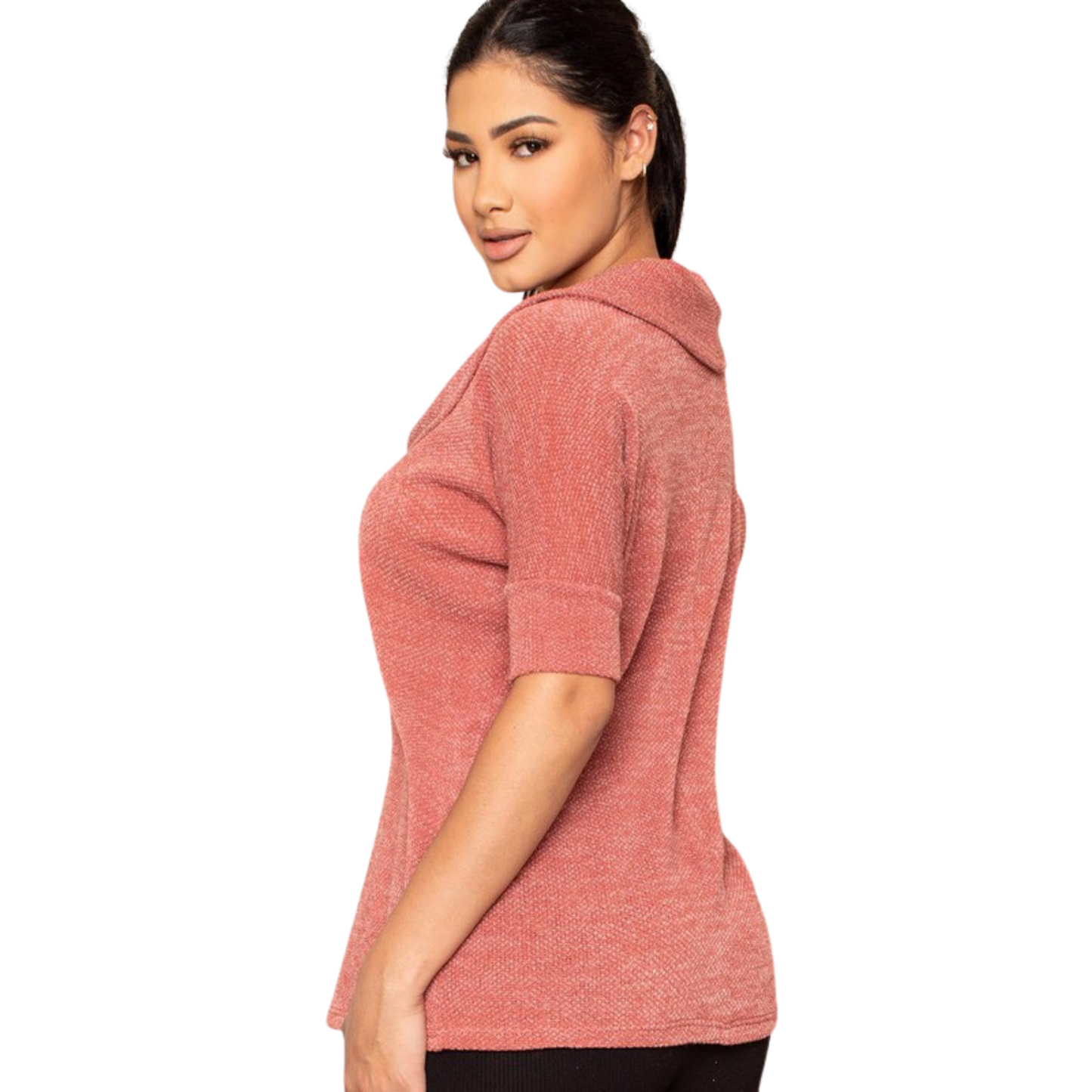 Symphony Caul Neck Knit Top (Black & Taupe S-L)