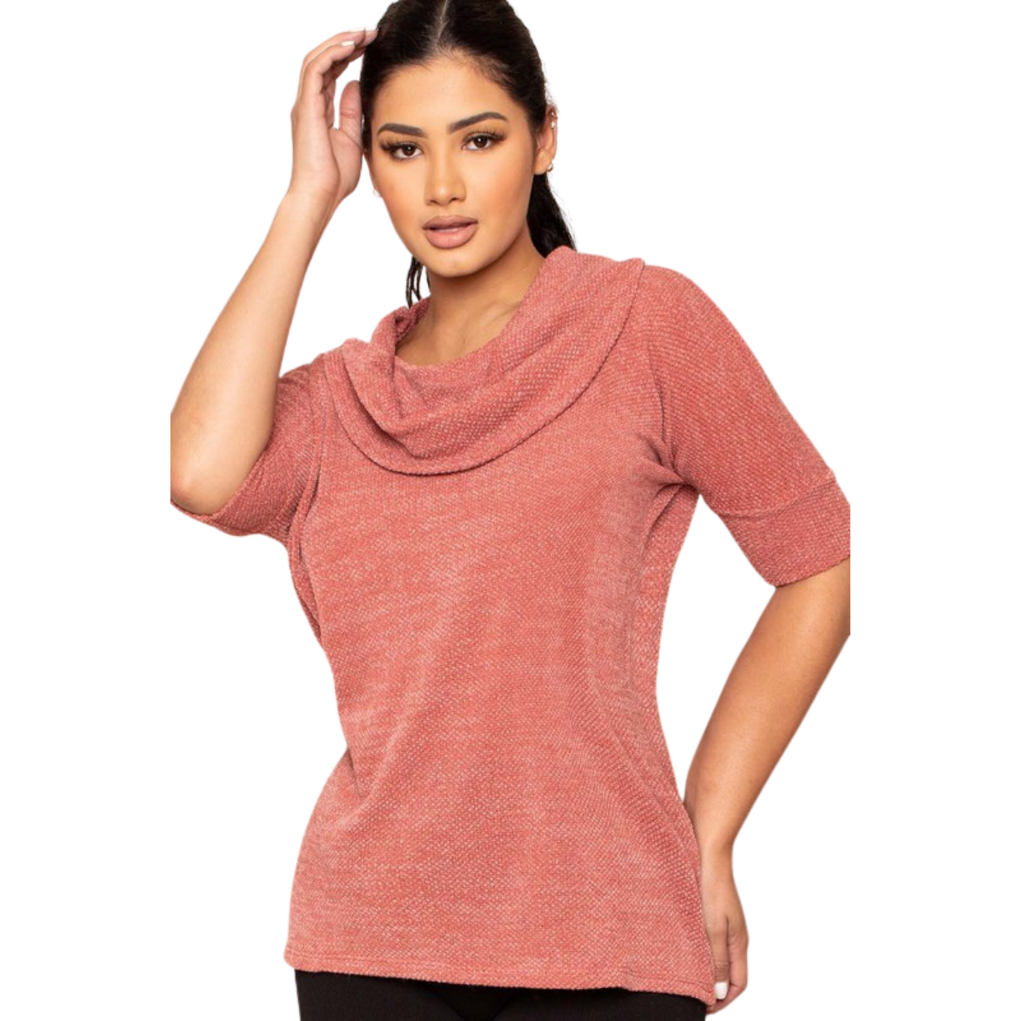 Symphony Caul Neck Knit Top (Black & Taupe S-L)