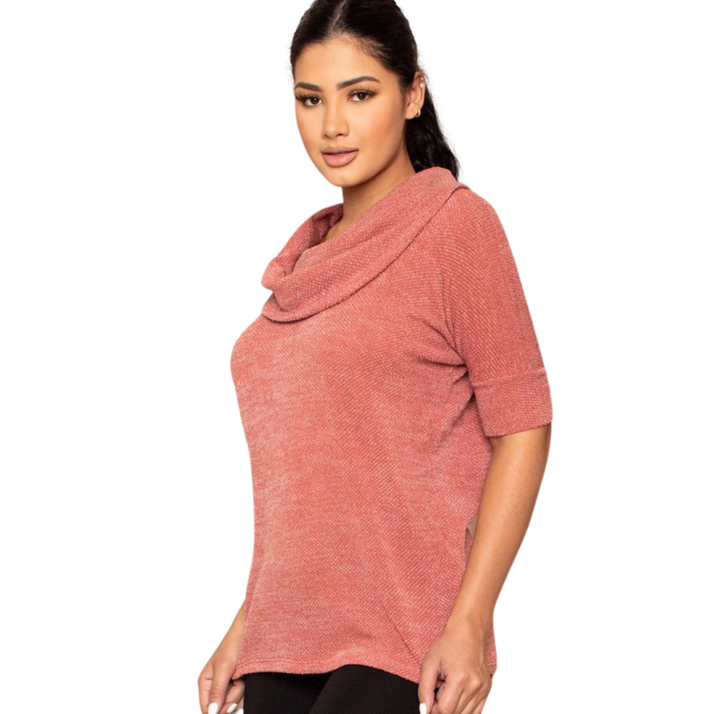 Symphony Caul Neck Knit Top (Black & Taupe S-L)