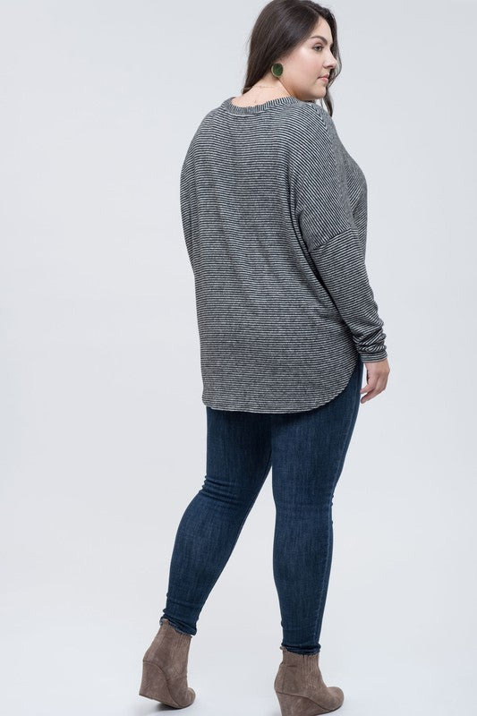 Blu Pepper Plus Size Striped Twist Front Top (1XL-3XL)