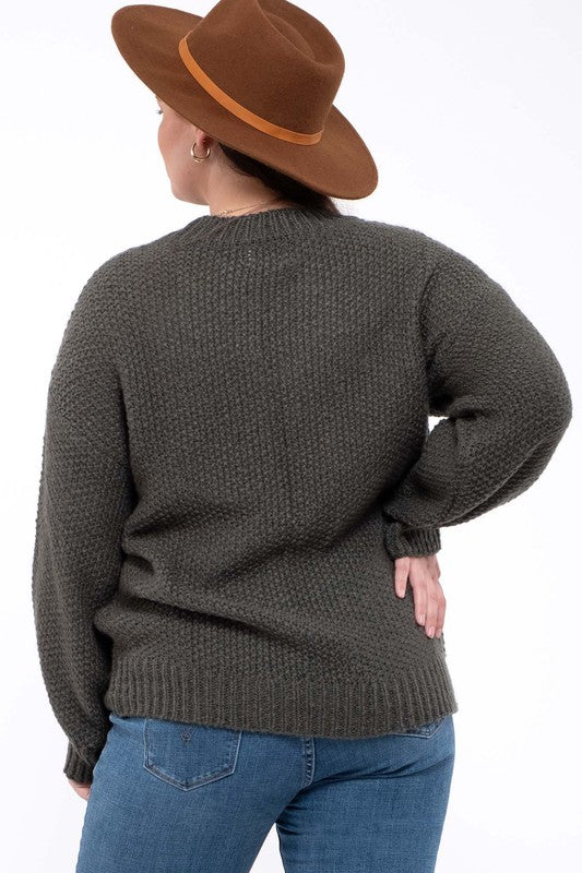 Blu Pepper Plus Size Knit Crew Neck Sweater Olive (1XL-3XL)