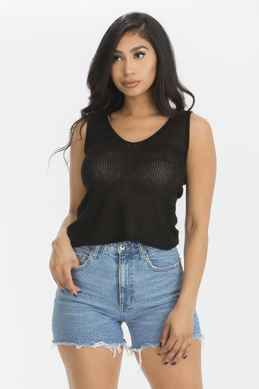Knit Top W/ Twist Back Black (S-L)