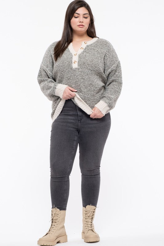 Blu Pepper Plus Size Knit Crew Neck Sweater (Taupe or Olive 1XL-3XL)