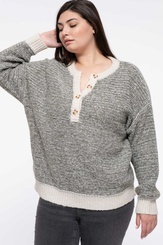 Blu Pepper Plus Size Knit Crew Neck Sweater (Taupe or Olive 1XL-3XL)