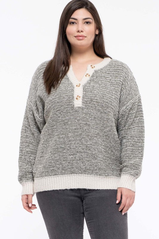 Blu Pepper Plus Size Knit Crew Neck Sweater (Taupe or Olive 1XL-3XL)