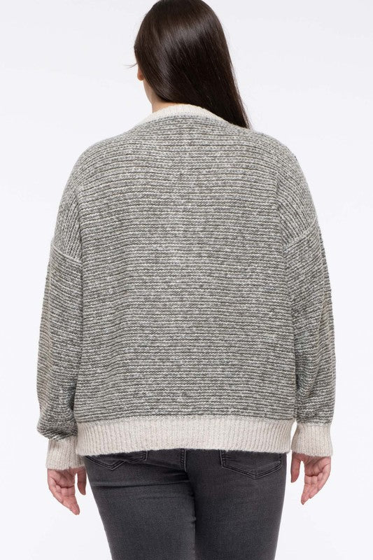 Blu Pepper Plus Size Knit Crew Neck Sweater (Taupe or Olive 1XL-3XL)