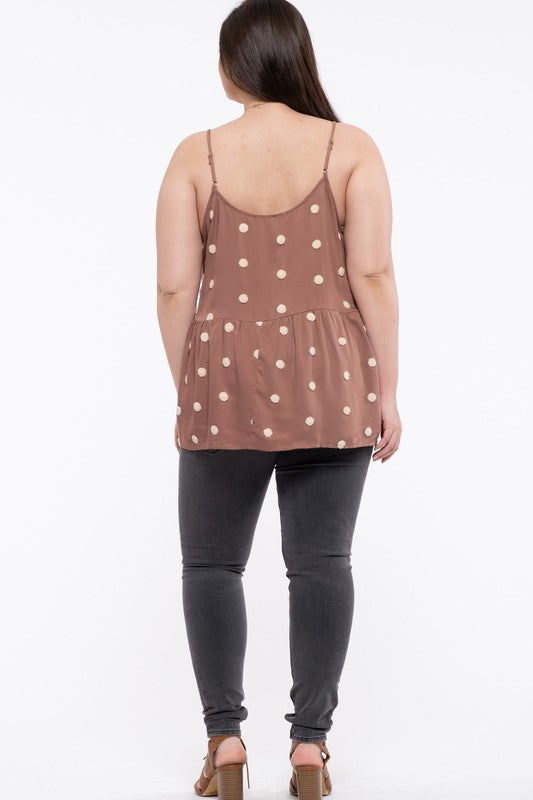 Blu Pepper Plus Size Polka Dot Tank Top Brown (1XL-3XL)