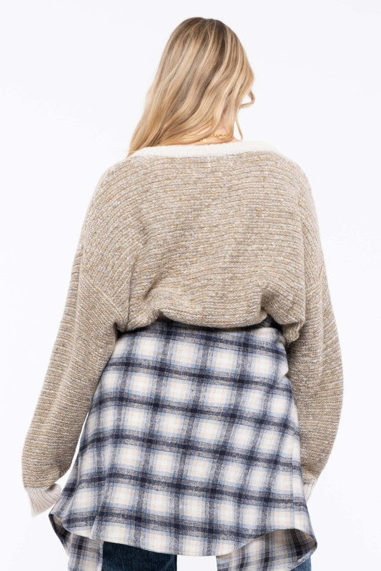 Blu Pepper Plus Size Knit Crew Neck Sweater (Taupe or Olive 1XL-3XL)