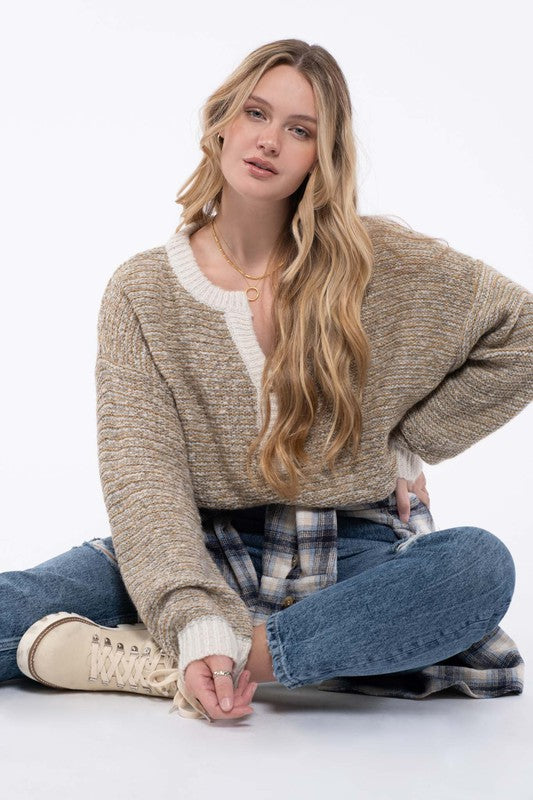 Blu Pepper Plus Size Knit Crew Neck Sweater (Taupe or Olive 1XL-3XL)