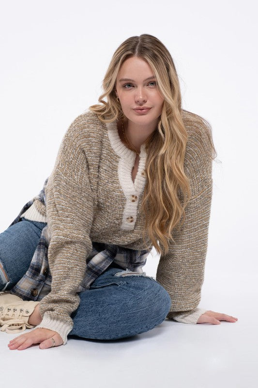 Blu Pepper Plus Size Knit Crew Neck Sweater (Taupe or Olive 1XL-3XL)