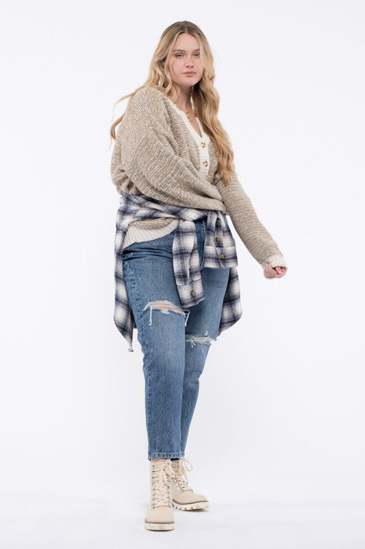 Blu Pepper Plus Size Knit Crew Neck Sweater (Taupe or Olive 1XL-3XL)