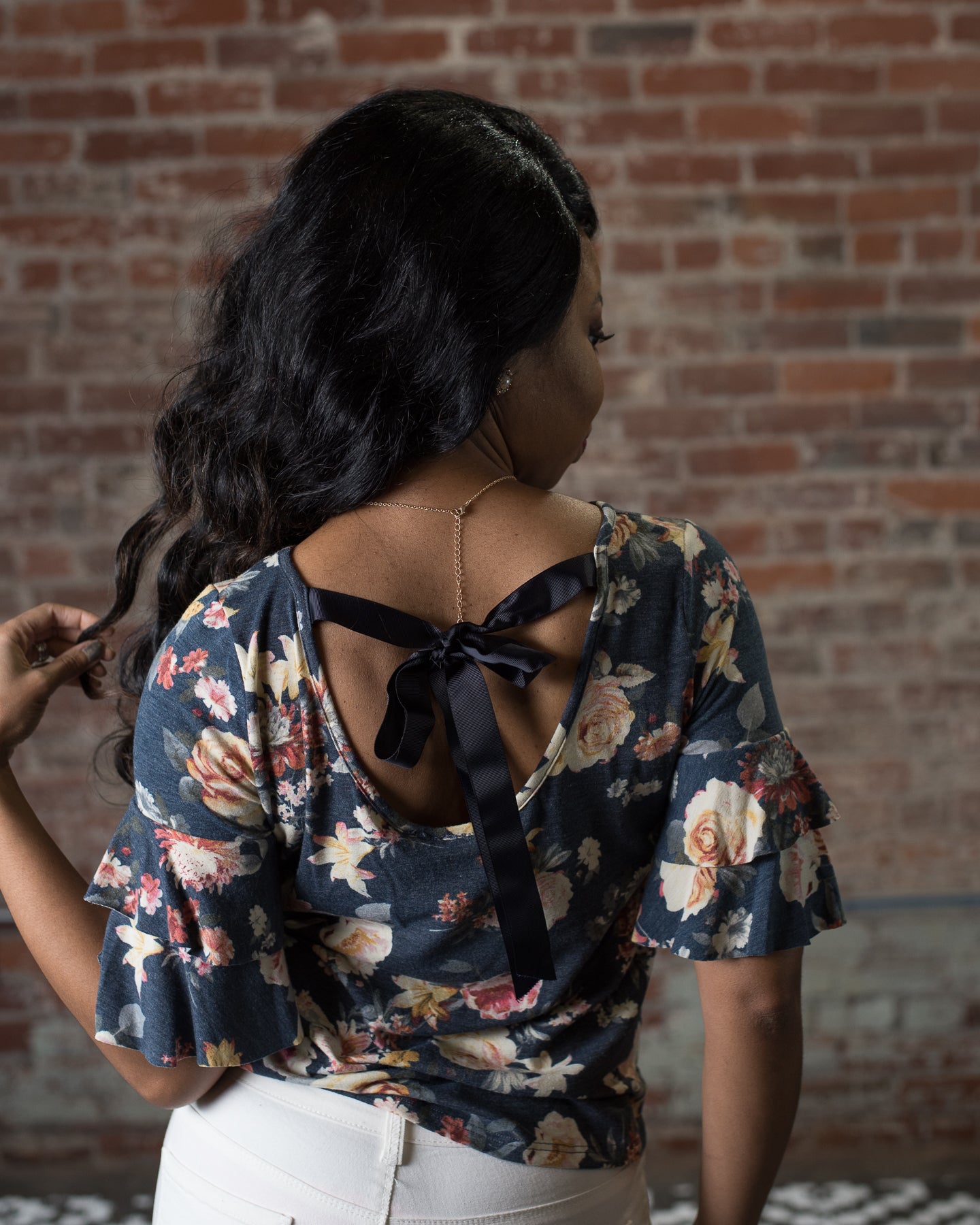 Blu Pepper Floral Tee W/ Bell Sleeves (S-L)