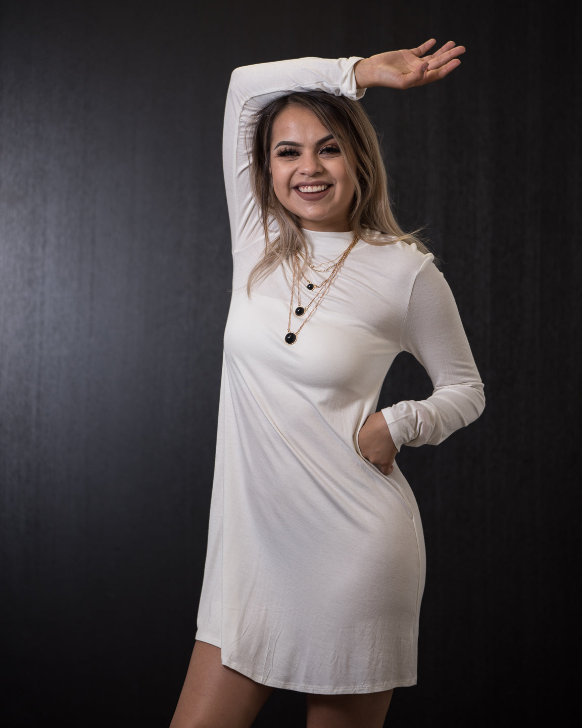 Zenana Long Sleeve Tunic Dress Ivory (S-L)