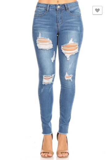 Denim Couture Classic Skinny Jeans Medium Distressed Denim (0-15)