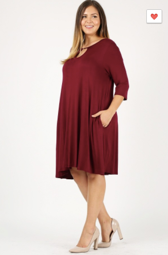 Sweet Lindsey Plus Tunic Dress (Black or Maroon 1XL-3XL)