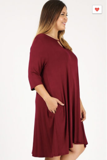 Sweet Lindsey Plus Tunic Dress (Black or Maroon 1XL-3XL)
