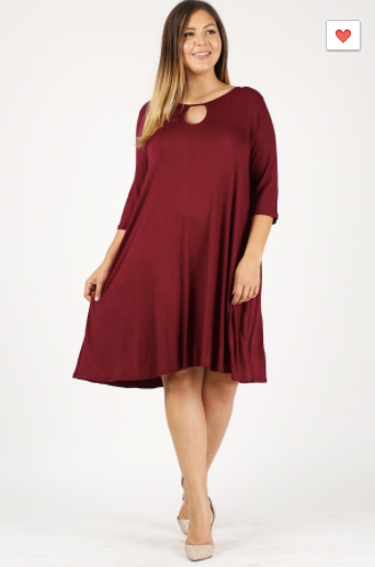 Sweet Lindsey Plus Tunic Dress (Black or Maroon 1XL-3XL)