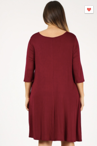 Sweet Lindsey Plus Tunic Dress (Black or Maroon 1XL-3XL)