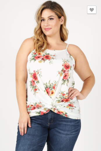 Sweet Lindsey Plus Floral Tank W/ Gathered Bottom (Black or Ivory 1XL-3XL)