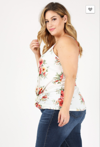 Sweet Lindsey Plus Floral Tank W/ Gathered Bottom (Black or Ivory 1XL-3XL)