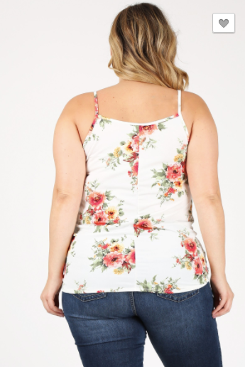 Sweet Lindsey Plus Floral Tank W/ Gathered Bottom (Black or Ivory 1XL-3XL)