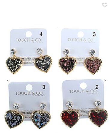 Touch & Co. Heart Drop Earrings (Red, Gold, or Silver)