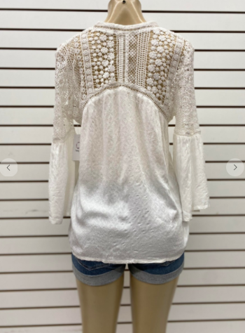 Trendy JS Long Sleeve Lace Button Up Top (White S-XL)