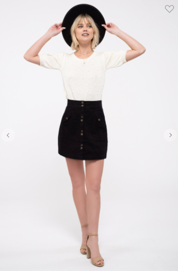 Blu Pepper Mine Mini Skirt W/ Button Front Pockets Black OR Olive (S-L)