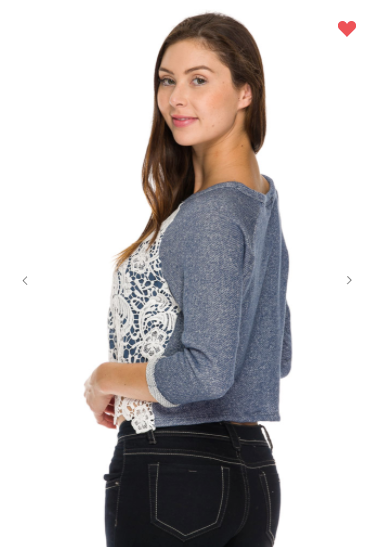 Ambiance Lace Crop Sweater Denim OR Black (S-L)