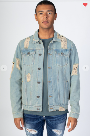 KDNK Distressed Denim Jacket (Medium Vintage Wash S-XL)