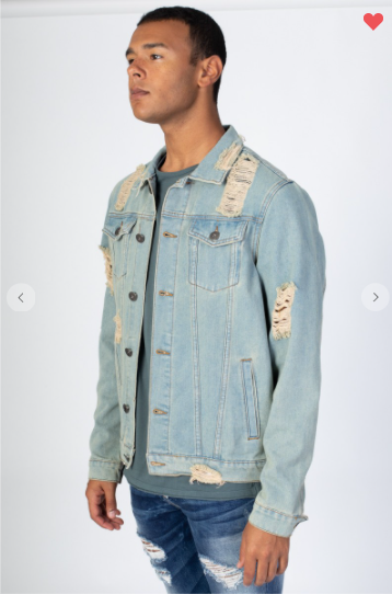 KDNK Distressed Denim Jacket (Medium Vintage Wash S-XL)