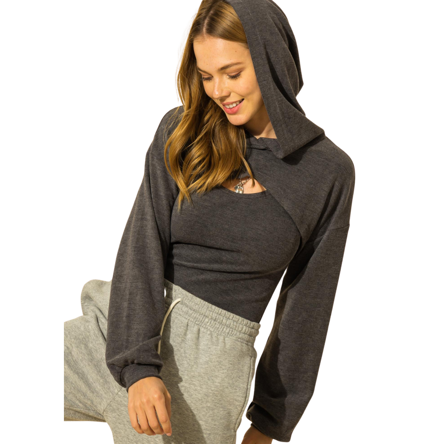 Hyfve Crop Hoodie Set Charcoal or Taupe (S-L)