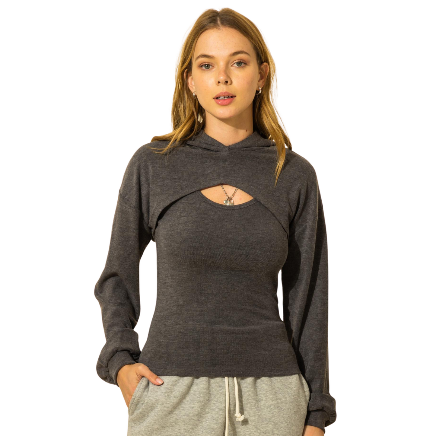 Hyfve Crop Hoodie Set Charcoal or Taupe (S-L)