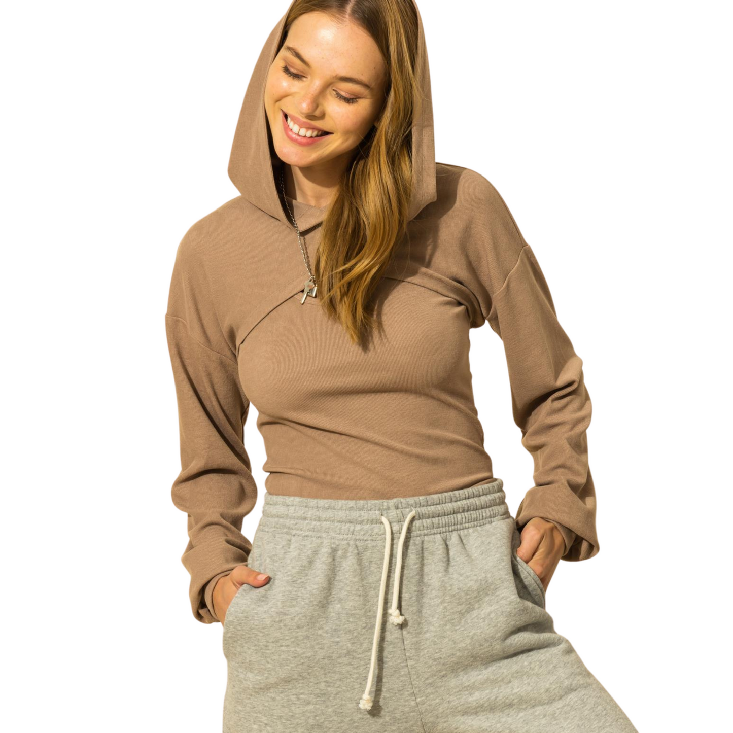 Hyfve Crop Hoodie Set Charcoal or Taupe (S-L)