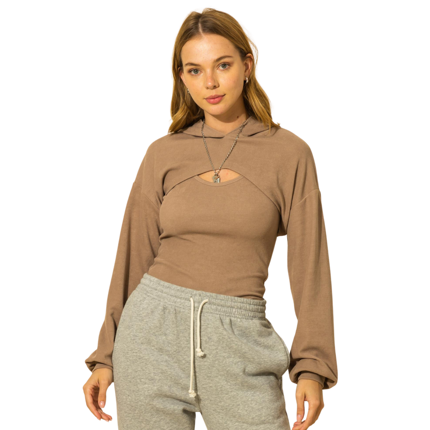 Hyfve Crop Hoodie Set Charcoal or Taupe (S-L)