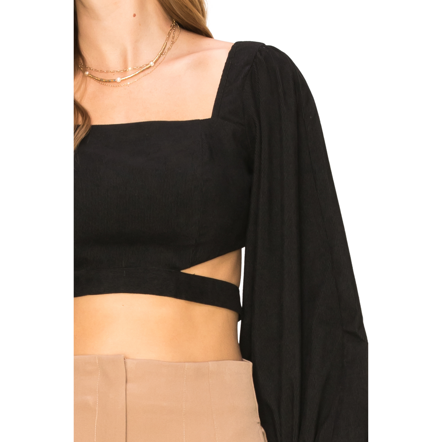 Hyfve Bell Long Sleeve Crop Top Black Or Cream (S-L)