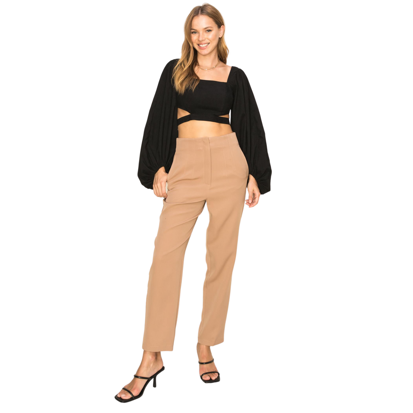 Hyfve Bell Long Sleeve Crop Top Black Or Cream (S-L)