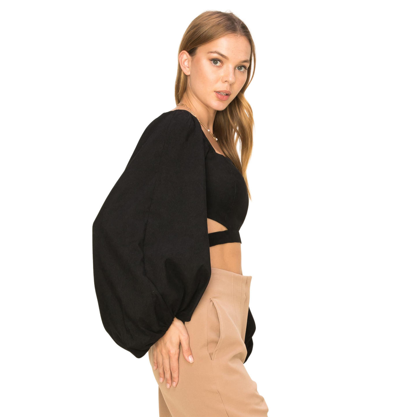 Hyfve Bell Long Sleeve Crop Top Black Or Cream (S-L)