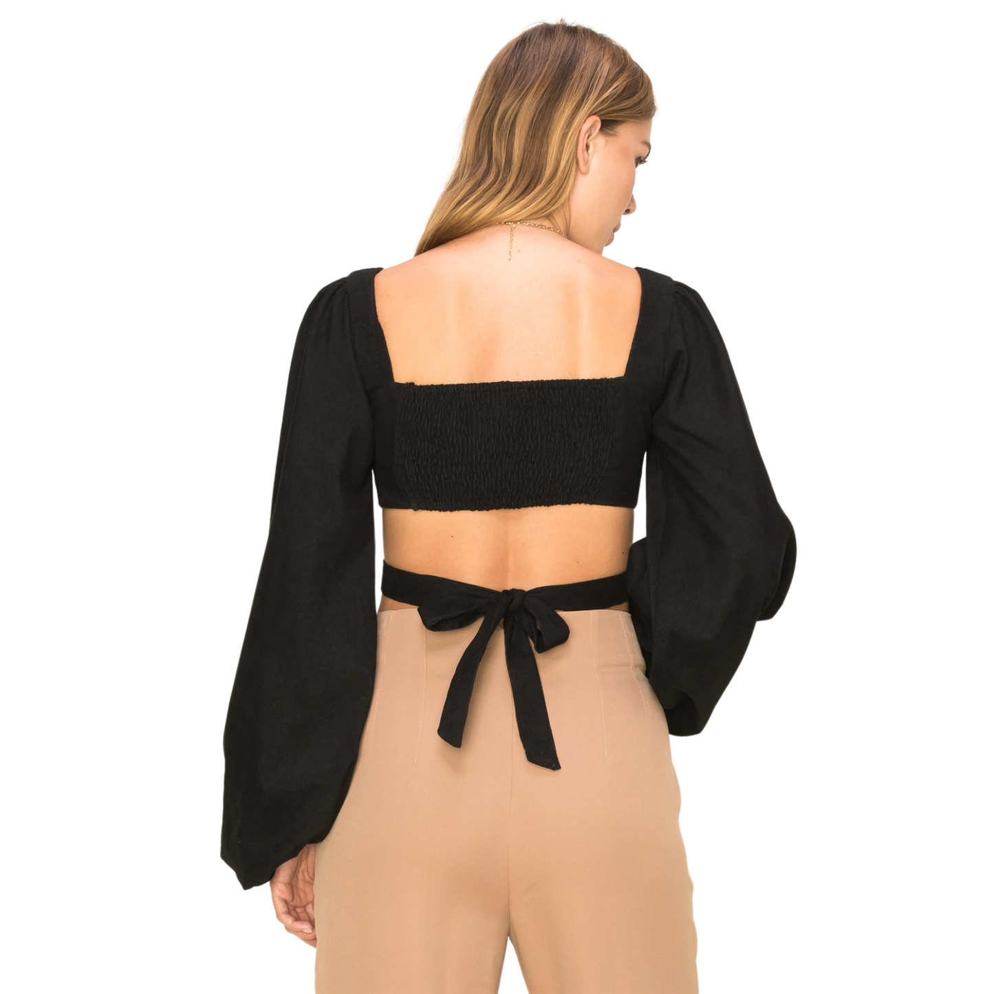 Hyfve Bell Long Sleeve Crop Top Black Or Cream (S-L)